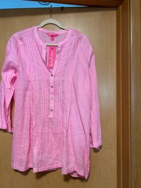 Lilly Pulitzer Pink Pintuck Henley Tunic Sarasota mandevilla baby